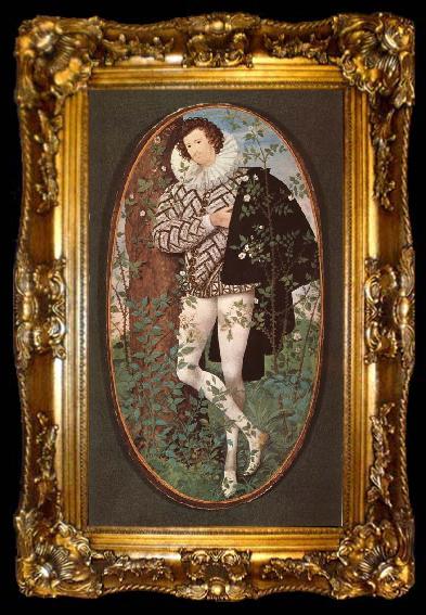 framed  Nicholas Hilliard An unknown Youth Leaning against a tree among roses, ta009-2